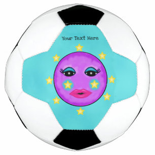 Ballon De Foot Violet Lune Jaune Étoiles Mignonne Visage
