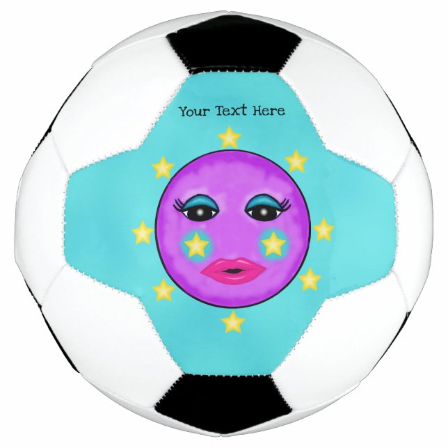 Ballon De Foot Violet Lune Jaune Étoiles Mignonne Visage (Devant)