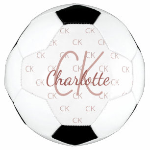 Ballon De Foot White rose gold monogram initials name girl