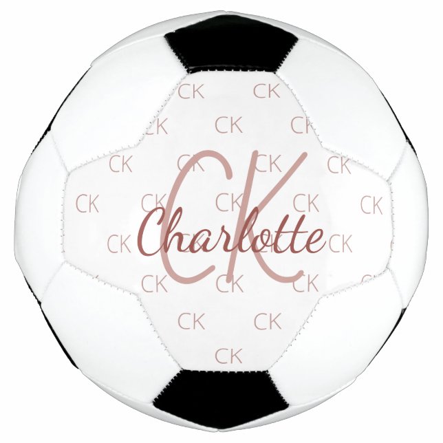 Ballon De Foot White rose gold monogram initials name girl (Devant)