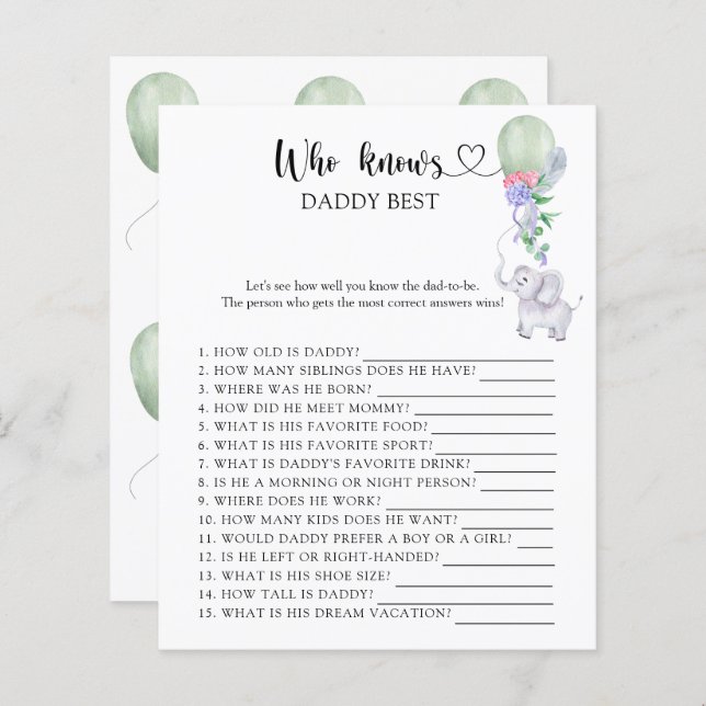 Ballon & Éléphant - Qui connaît le mieux papa jeu (Devant / Derrière)