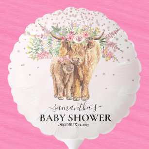 Ballon Gonflable Fille rose Floral Highland Vache Baby shower de ve