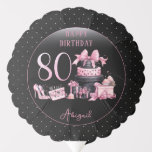 Ballon Gonflable Glam Pink Black Fashion 80th Birthday Party<br><div class="desc">Glamour français d'inspiration couture,  rose et noir "80" 80e anniversaire conception avec un gâteau boîte casquette,  stilettos roses et un sac de maquillage parmi divers cadeaux d'anniversaire non ouvert et de luscious cupcakes. Parfait pour célébrer des anniversaires. Age est créé dans une police de parties scintillant fausse rose inmodifiable.</div>