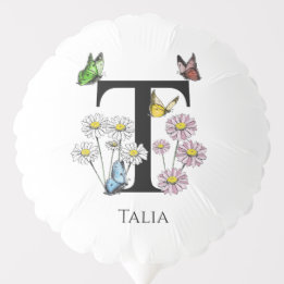 Ballon Gonflable Lettre T Floral Papillon Monogramme initial