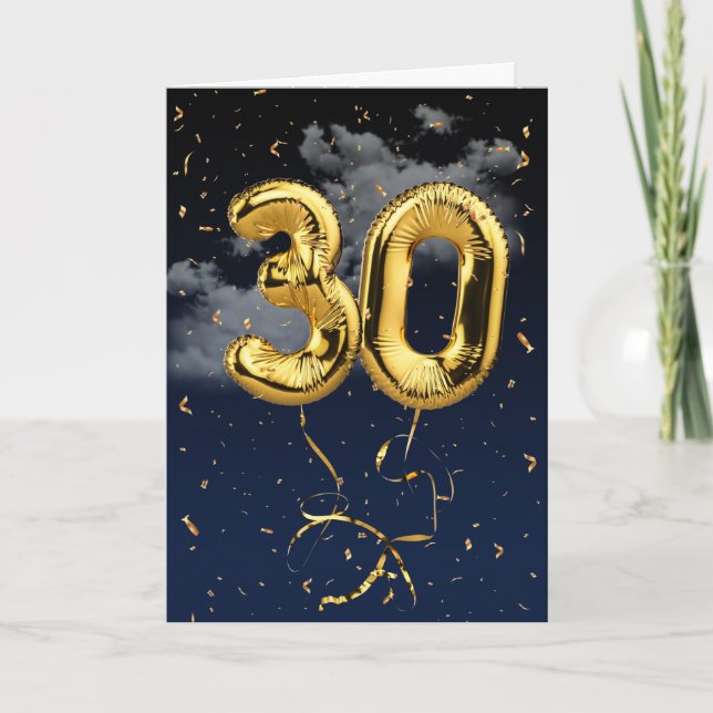 Ballon Mylar doré pour 30e anniversaire et carte d (Devant)