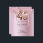 Ballon rose or 40e parties scintillant Carte Anniv<br><div class="desc">40e anniversaire parties scintillant argent Une invitation moderne, élégante et glamour pour une fête de 40e anniversaire. Un faux arrière - plan à l'air rose, décoré de poussière de parties scintillant. Personnalisez et ajoutez votre nom et les détails de votre fête. Le numéro 40 est écrit avec une police de...</div>