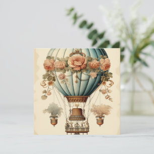 Ballon vintage Steampunk Floral Blue Hot Air
