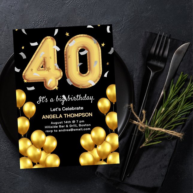 Ballons 40 ans Anniversaire Invitation (Créateur téléchargé)