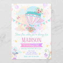 Ballons à air chaud 1er anniversaire Invitation