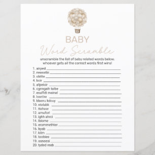 Ballons à air chaud beige Baby shower Word Scrambl