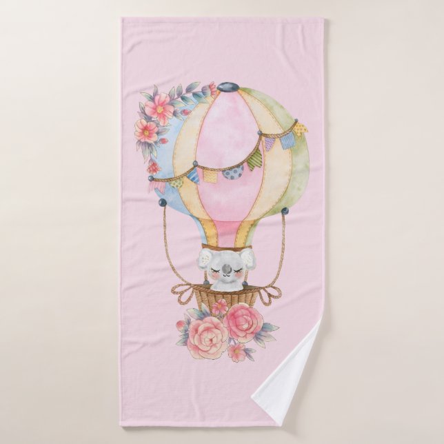Ballons à air chaud mignon avec Aquarelle Ours Bai (Serviette de bain)
