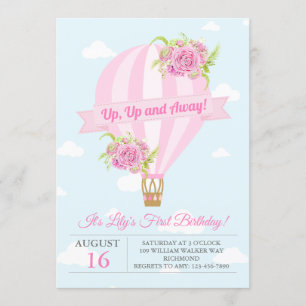 Ballons à air chaud rose Floral Invitation Anniver