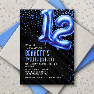 Ballons à huile bleue 12e anniversaire Invitation