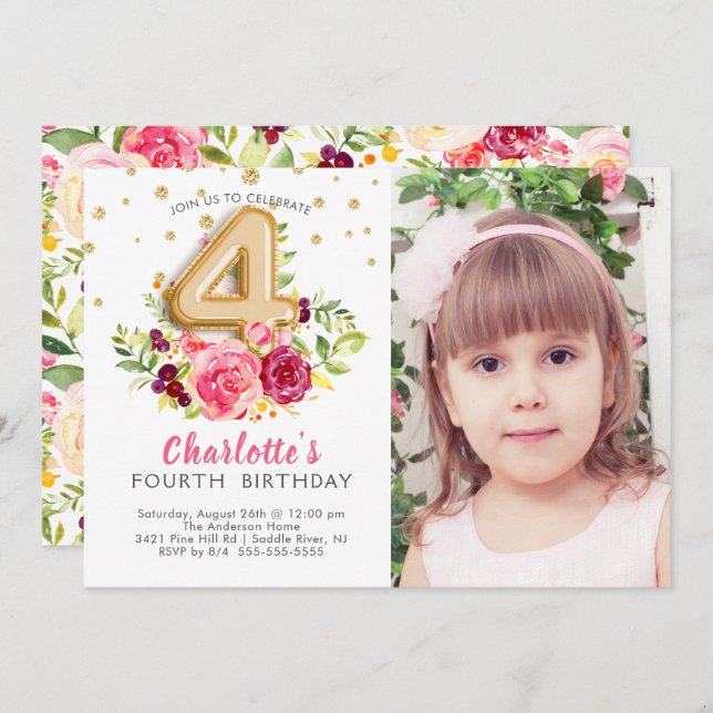 Ballons à huile Photo QUATRIÈME Invitation à l'ann (Devant / Derrière)