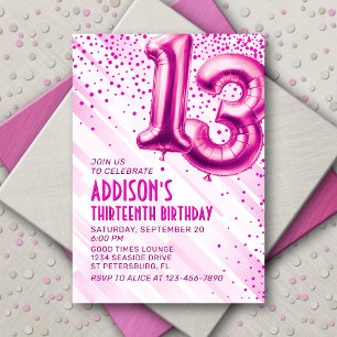 Ballons à huile rose 13e anniversaire Invitation