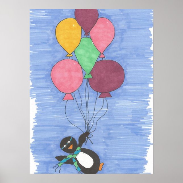 Ballons avec Poster d'art en pingouin Imprimer (Devant)