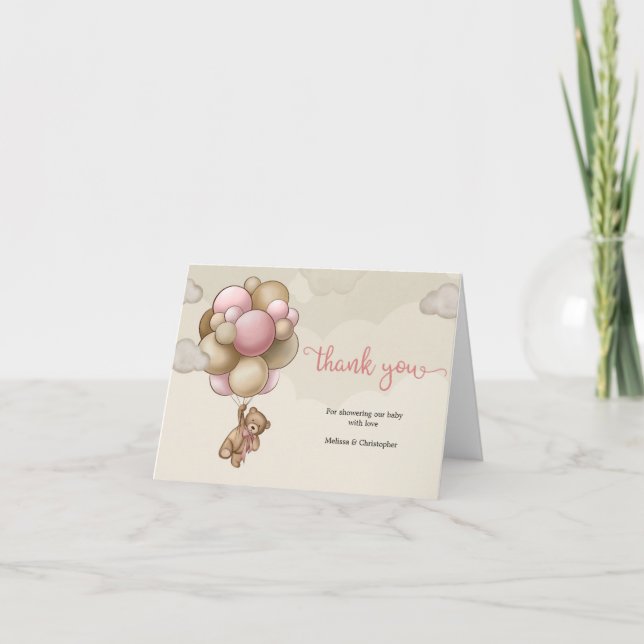 Ballons beiges roses teige ourson merci (Devant)