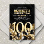 Ballons Black Gold 100th Birthday Invitation<br><div class="desc">Des tas et des tas de ballons - ce design ne résiste pas ! Doté de chiffres audacieux et d'une typographie élégante dans un espace qui déborde littéralement de ballons, ce design est un coup de fouet instantané. Le jeu de couleurs doré et noir et la typographie rétro donnent une...</div>