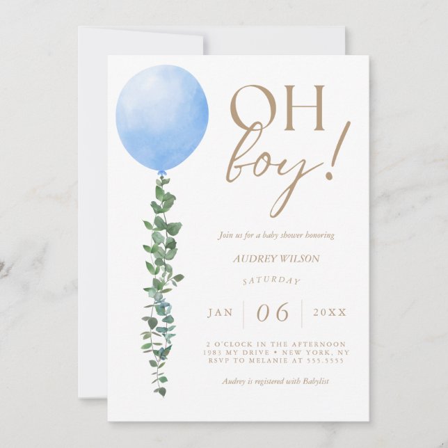 Ballons Bleu bébé garçon douche Invitation Oh garç (Devant)