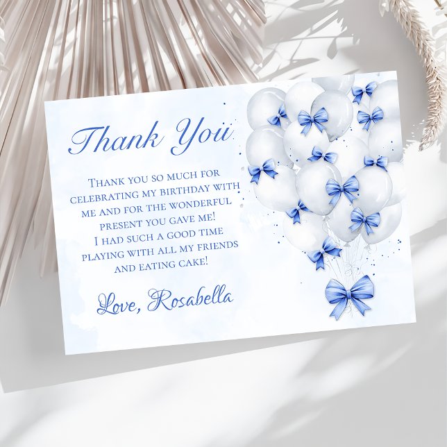 Ballons bleu Bow Fille Carte de remerciements d'an (Créateur téléchargé)