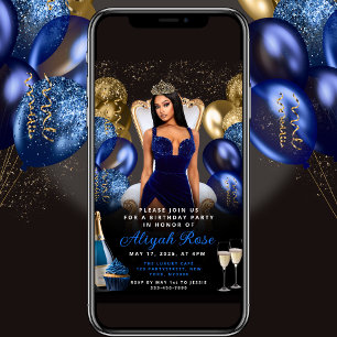 Ballons bleu et or Invitation d'anniversaire royal