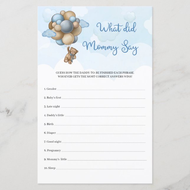 Ballons bleu ours en Teddy Qu'a dit maman (Devant)