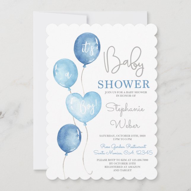 Ballons Bleus Baby shower garçon Invitation (Devant)