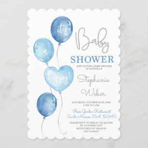 Ballons Bleus Baby shower garçon Invitation