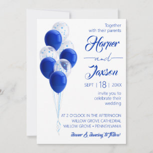 Ballons Bleus. Carte de mariage élégante.