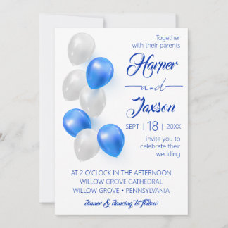 Ballons Bleus. Elégante invitation de mariage.
