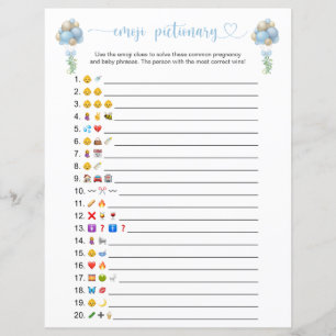 Ballons bleus Emoji Pictionary Baby shower jeu