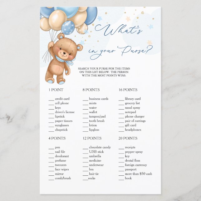 Ballons Bleus Ours Teddy Ce qui est dans votre jeu (Devant)