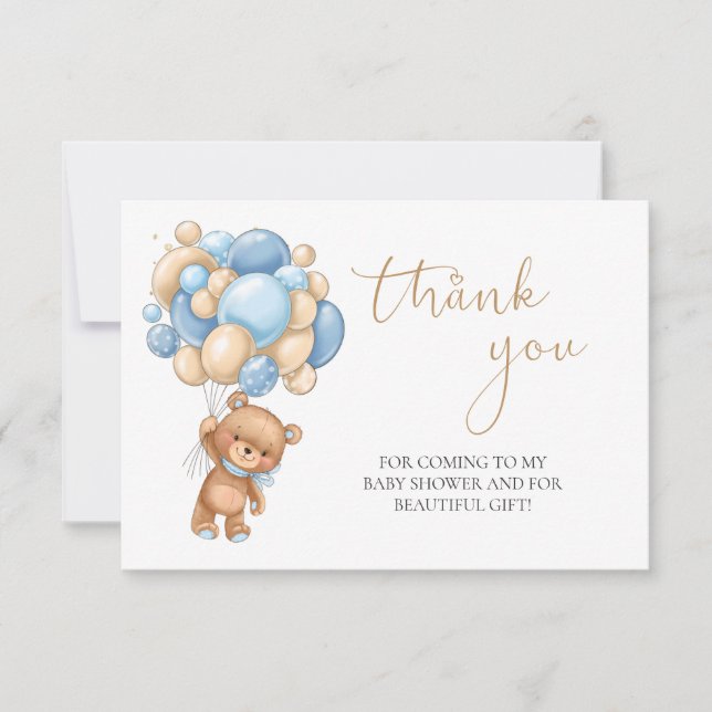 Ballons Bleus Teddy Bear Baby shower Merci (Devant)