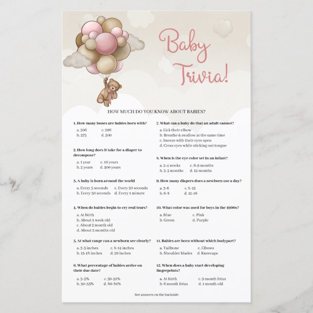 Ballons brun rose pour bébé ours bébé Trivia bébé (Devant)