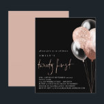 Ballons Budget Script Rose Or 21e Invitation noir<br><div class="desc">Ballons Budget Script Rose Gold 21st Party Black Invitation. Un prix économique PETIT 4, 5 po x 5, 6 po alternatif. Disponible dans un STOCK CARTE SEMI GLOSS 110 lb qui est l'option par défaut (recommandé pour les invitations), OU un STOCK PAPIER THINNER SATIN FINISH 80 lb (idéal pour les...</div>