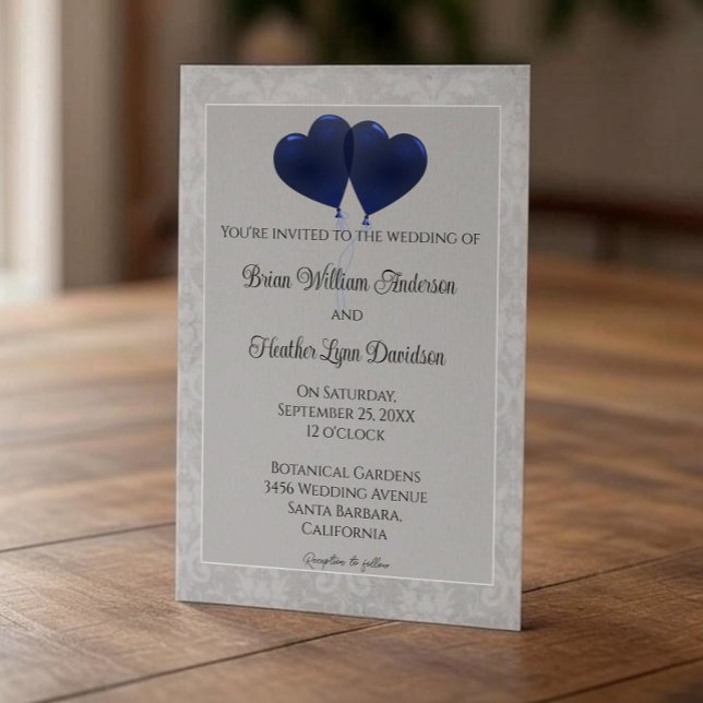 Ballons Coeur Bleu Faire-part de mariage (Blue Heart Balloons Wedding Invitation)