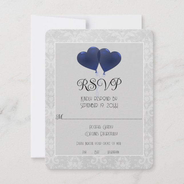 Ballons Coeur Bleu Mariage Carte RSVP (Devant)