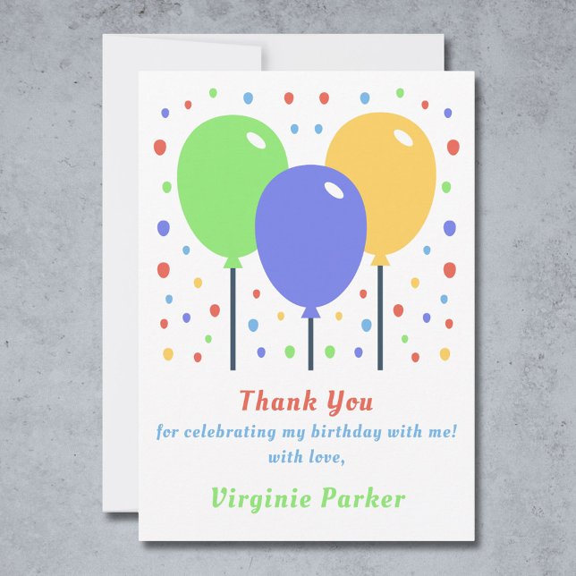 Ballons colorés Carte de remerciements d'anniversa (Colored Balloons Birthday Thank You Card)