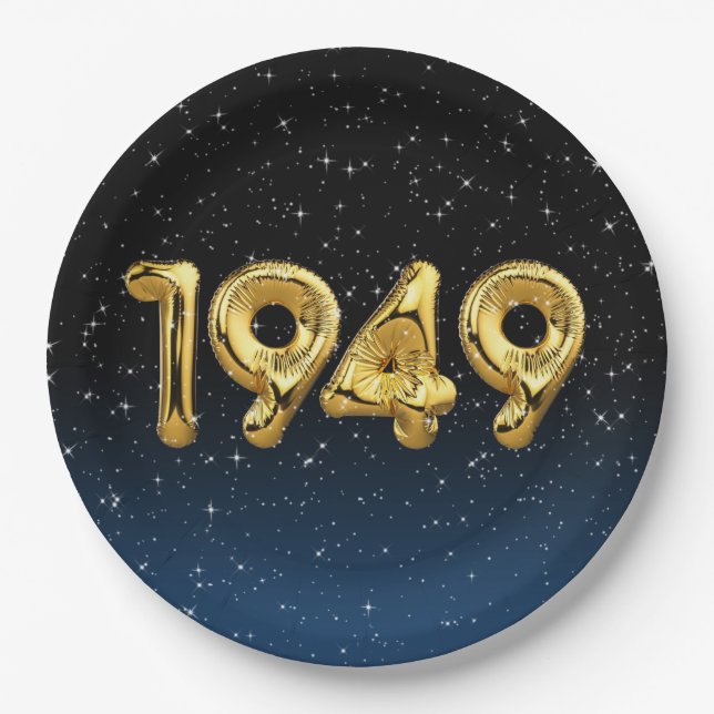 Ballons d'anniversaire 1949 en assiette en papier  (Devant)