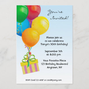 Ballons d'anniversaire colorés, invitation à cadea