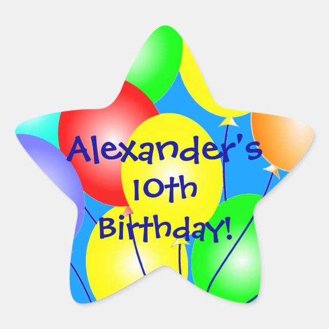 Ballons d'anniversaire colorés Stickers Star (Devant)