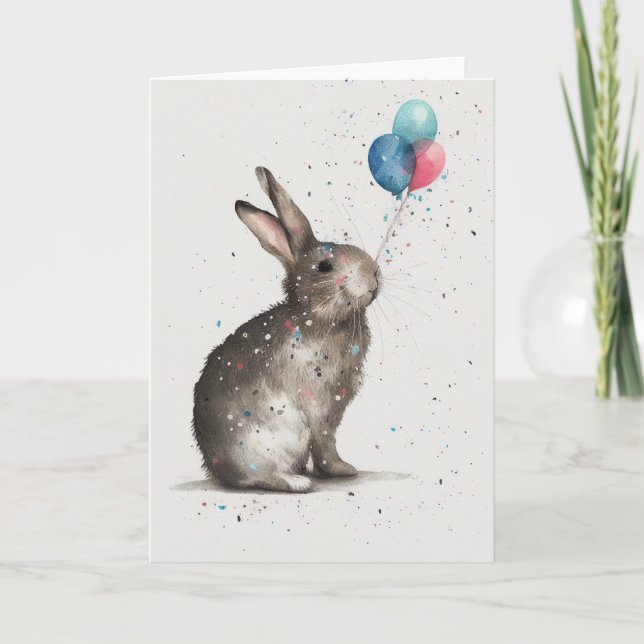 Ballons d'Anniversaire de Bunny mignon Carte de vo (Devant)