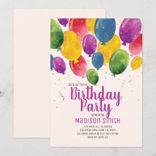 Ballons d'aquarelle Invitation de fête d'anniversa
