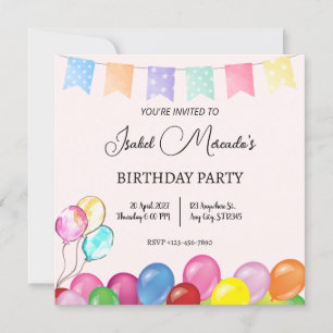 Ballons d'aquarelle Invitation de fête d'anniversa