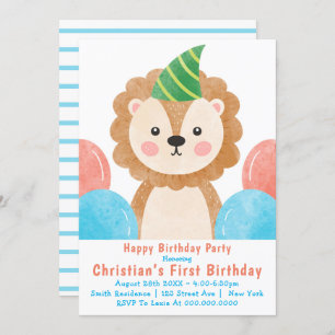 Ballons de Lion mignons Invitations d'anniversaire