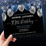 Ballons de Parties scintillant bleue 90e fête d'an<br><div class="desc">Ballons élégants en faux argent et en parties scintillant bleue sur la bordure supérieure. Tout le texte est ajustable et facile à changer pour vos besoins de partie. Super élégant à l'exception de la date anniversaire design modèle de fête. n'importe quelle année, l'âge peut être changé. Élégante typographie moderne et...</div>