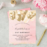 Ballons de parties scintillant en or rose pâle pou<br><div class="desc">Pour un 21ème anniversaire élégant (ou tout âge). Arrière - plan rose vif,  parties scintillant dorée et faux ballons d'or. Personnalisez et ajoutez un nom,  21 ans et les détails de la fête. Le nom est écrit avec un script de style manuscrit</div>