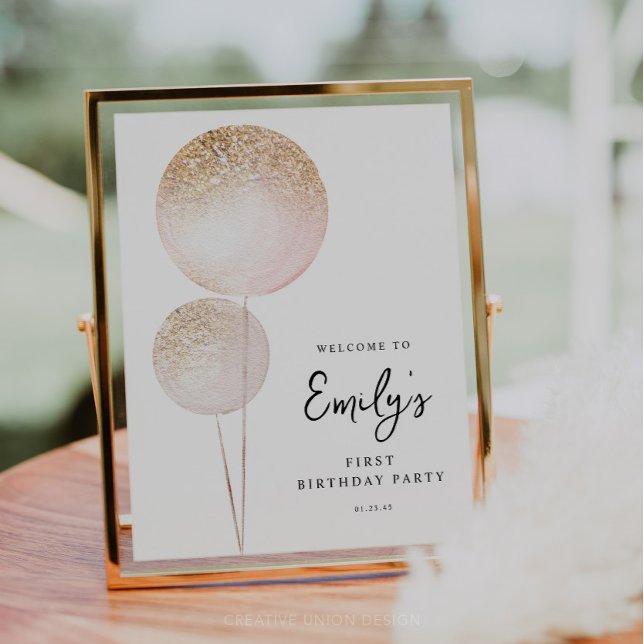 Ballons de Parties scintillant rose 1er anniversai (Minimal First Birthday)