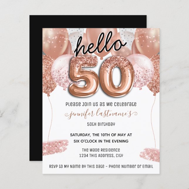 Ballons de Parties scintillant rose 50e fête d'ann (Devant / Derrière)