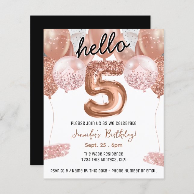 Ballons de Parties scintillant rose 5e fête d'anni (Devant / Derrière)